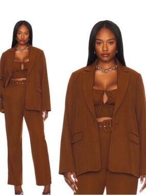 REMI x REVOLVE Womens Brown Wide-Leg Suit Pants & Blazer Set